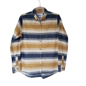Peau De Loup Beta Cotton Flannel Shirt Button Down Long Sleeve Striped